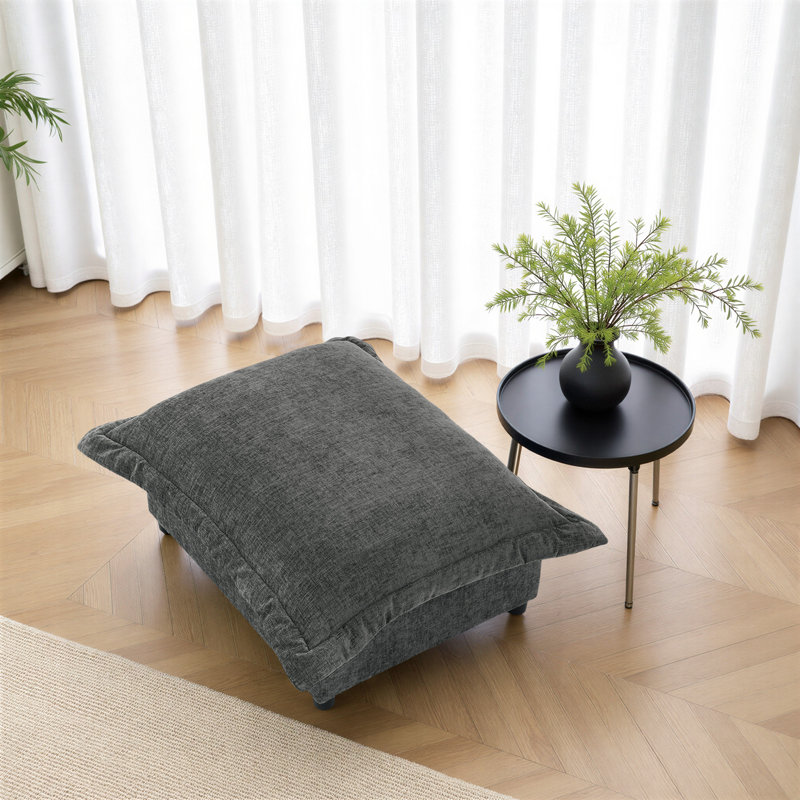 37.37cm Wide Rectangle Solid Colour Footstool Ottoman, Dark Grey