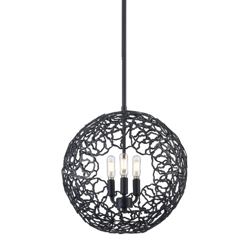 Luminaire suspendu sphère noir mat à 3 lumières Danzell