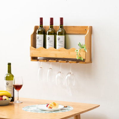 Bamboo Wine Bottle & Glass Rack in Beige