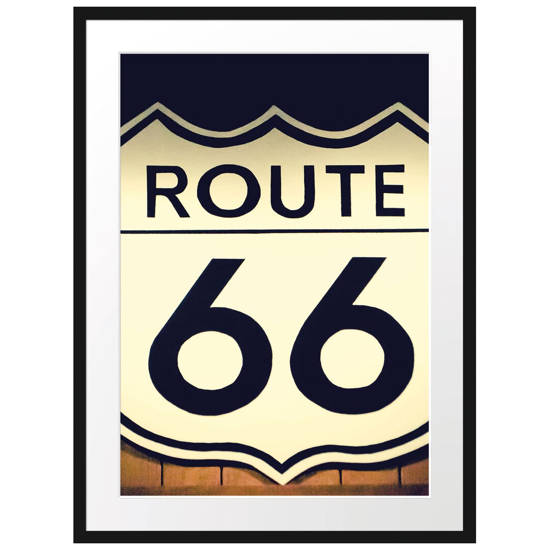 Gerahmtes Poster Modernes Route 66 Schild