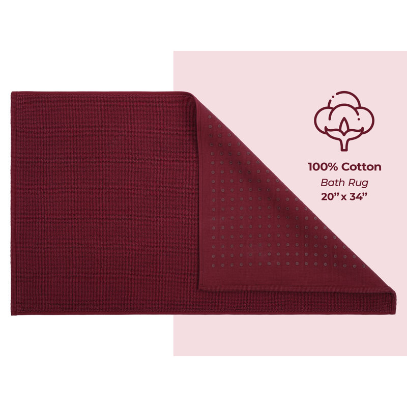 Tapis pour salle de bain 100% coton Chemung, L 20 po x L 34 po, Bordeaux