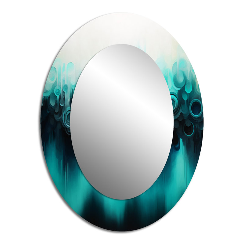 Bleu et noir ondulation abstraite Medley I - grand miroir mural ovale sur métal, 40 po x 30 po