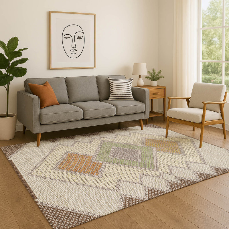 Tapis géométrique Premium lavable à la machine AMF2111 Mayfield, 5 pi x 7 pi 6 po, Brun