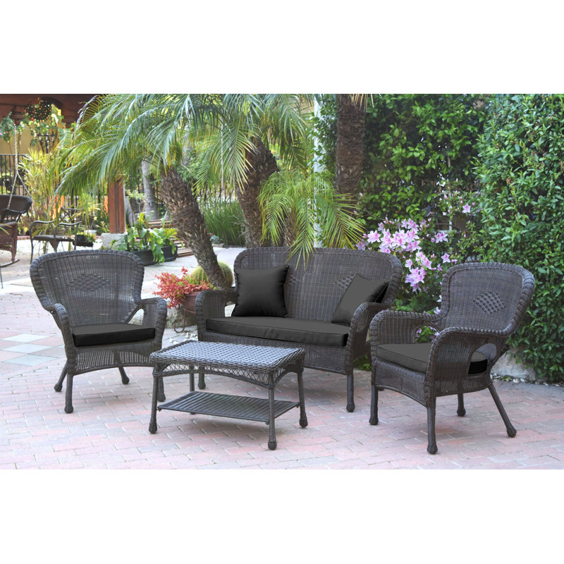 Bellas 4 Piece Sofa Set with Cushions, Black, Espresso