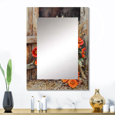 Barnyard Harvest Bouquet Of Marigold II - grand miroir mural souci, miroir décoratif traditionnel, impression d'art en métal