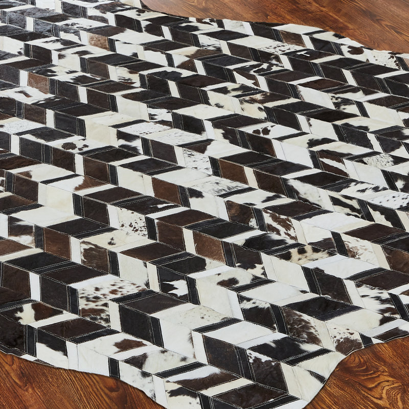 Brooksie Cowhide Geometric Area Rug in Brown/White, Novelty 7'6" x 9'6"