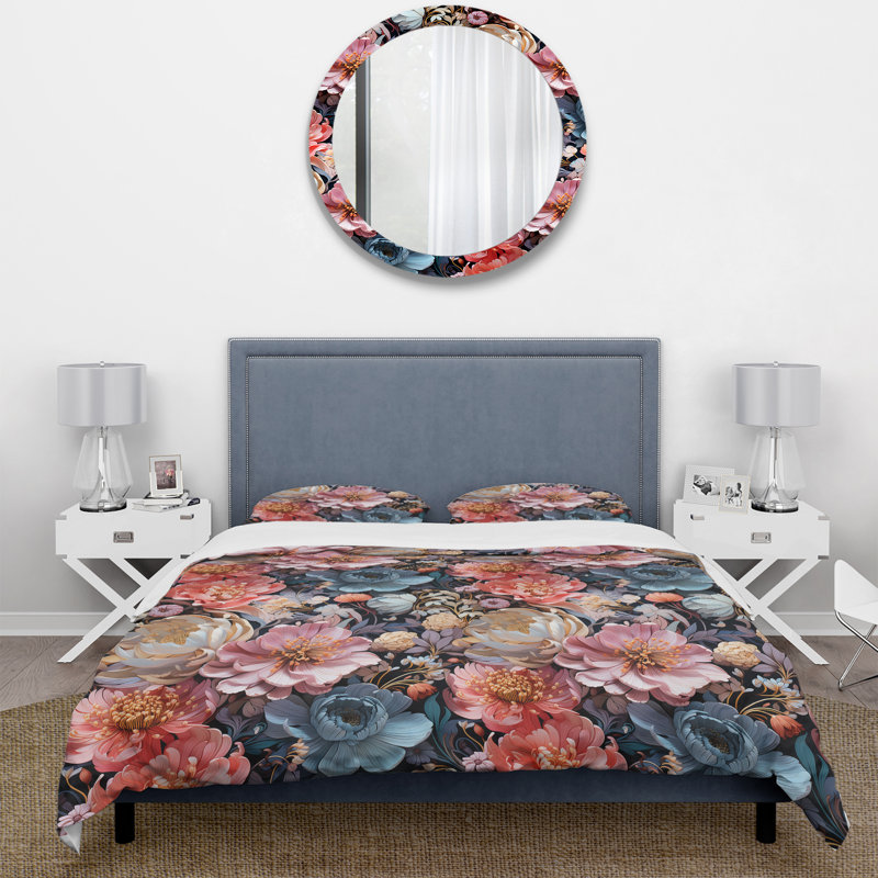 Ensemble de housse de couette floral doré et rose Galactic Gardens, Housse de couette simple + 1 taie décorative stan