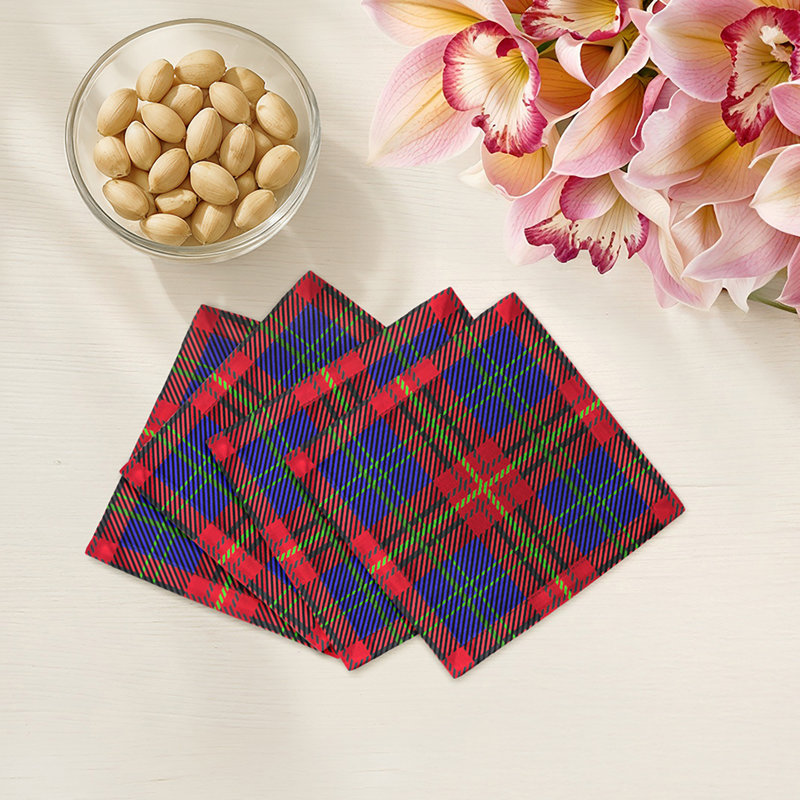Tartan Cotton Sateen Cocktail Napkins, Blue