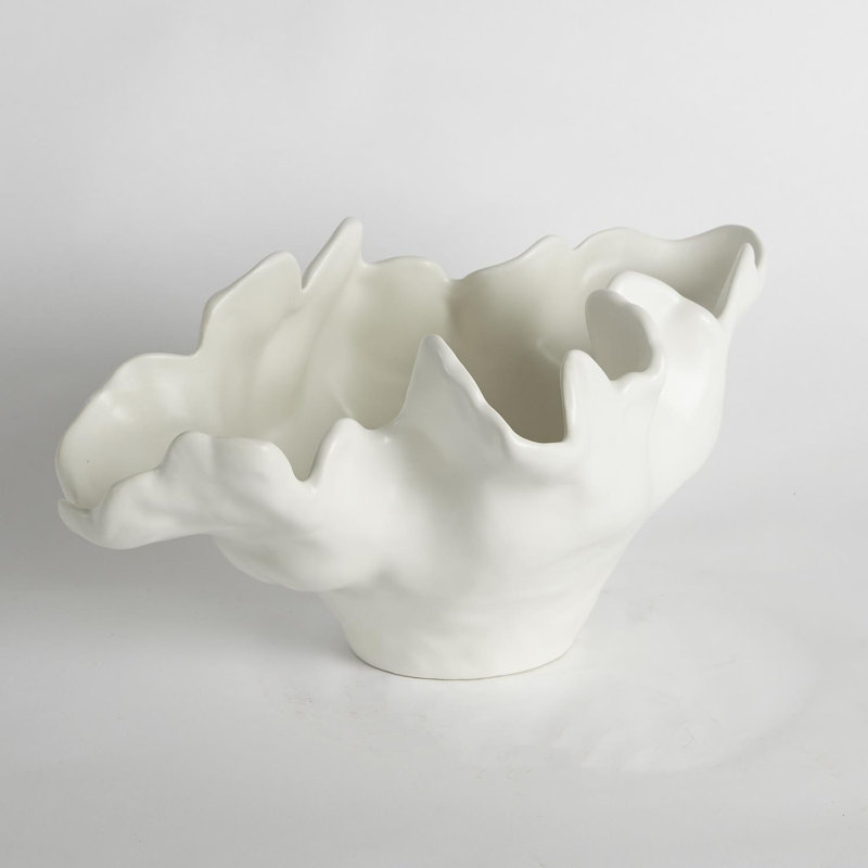 Handcrafted Ivory Ceramic Meteor Bowl Sculpture