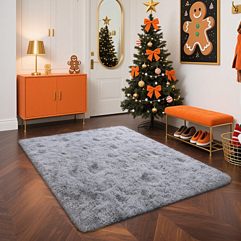 Grey Performance Rug, 4x6 Rug, Living Room Rugs， Modern Rug for Bedroom, Grey Rug with 4 Stickers, Upgrade Non Slip Carpet, Ideal For High Traffic Areas Indoor, Gift For Halloween, Christmas, Thanksgiving, Graduation Season