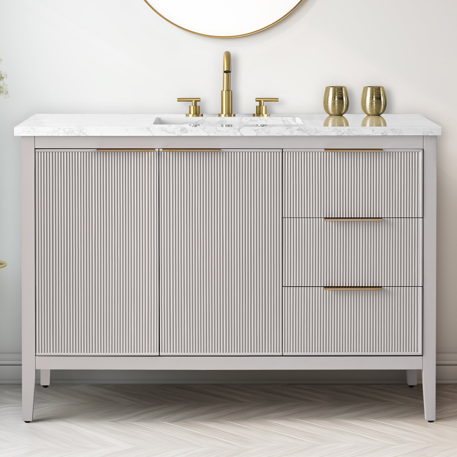 Bilroy 48" Pine Single Bathroom Vanity, Taupe/Brushed Bronze