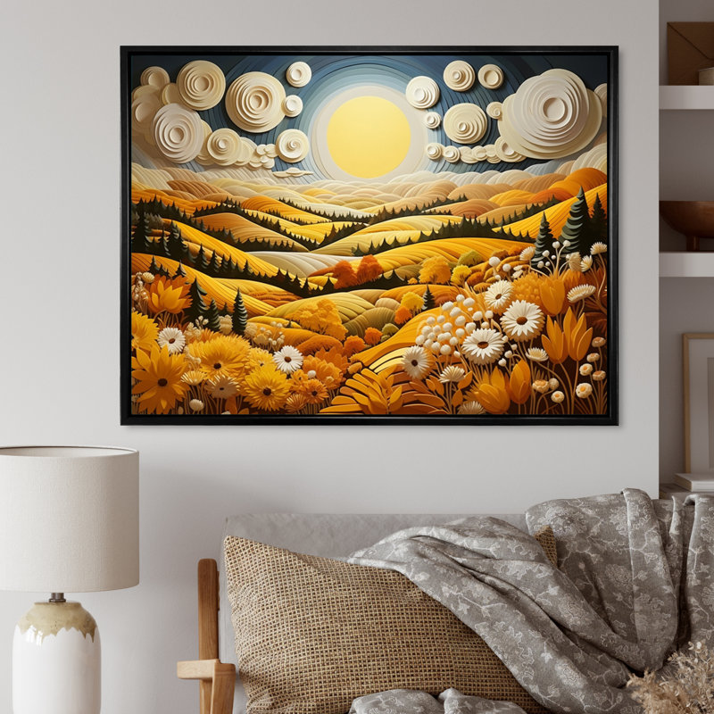 Countryside Yellow Fields In II - Modern Canvas Prints, Cadre flottant noir, H 34 po x l 44 po x P 1,5 po