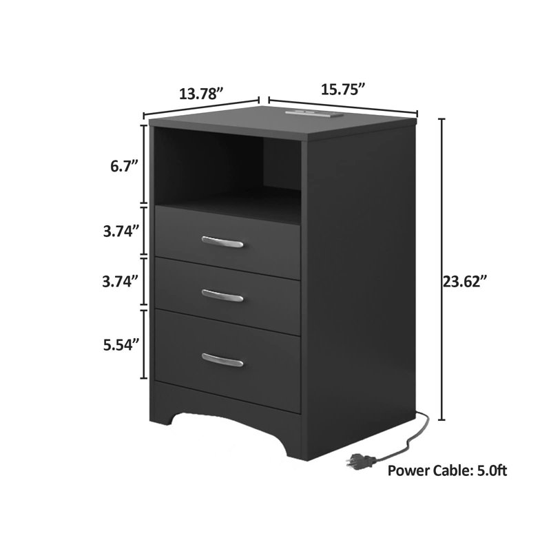 Tamathy 15.75'' W Nightstand, Black, 2