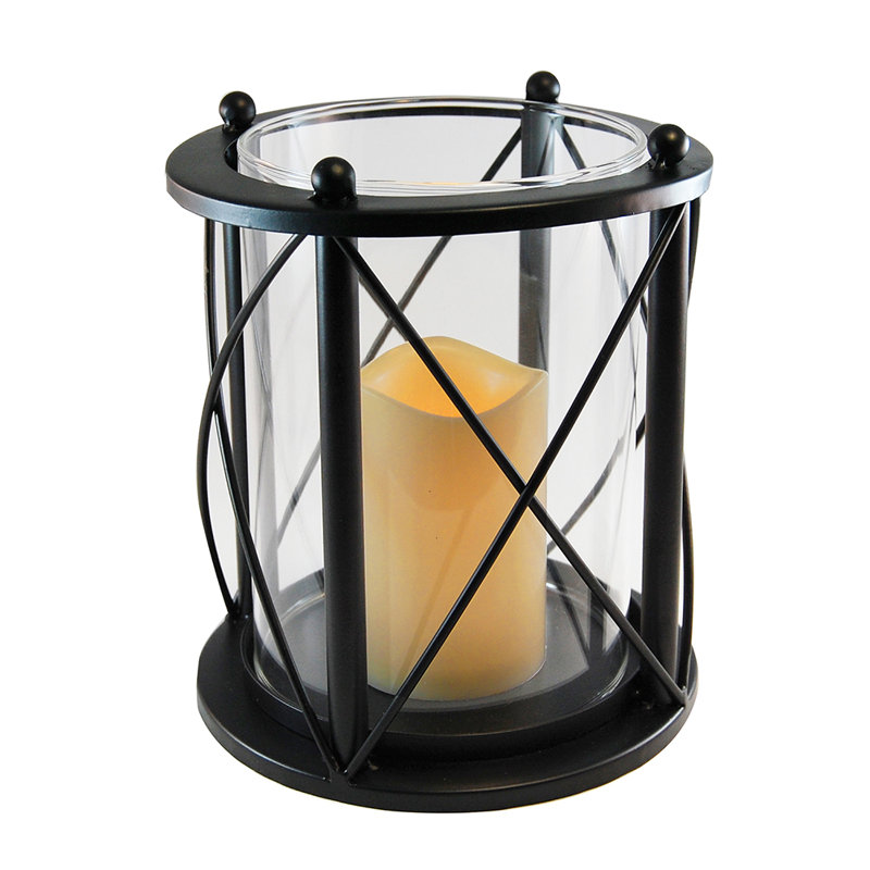 Metal Hurricane with Battery Operated LED Candle