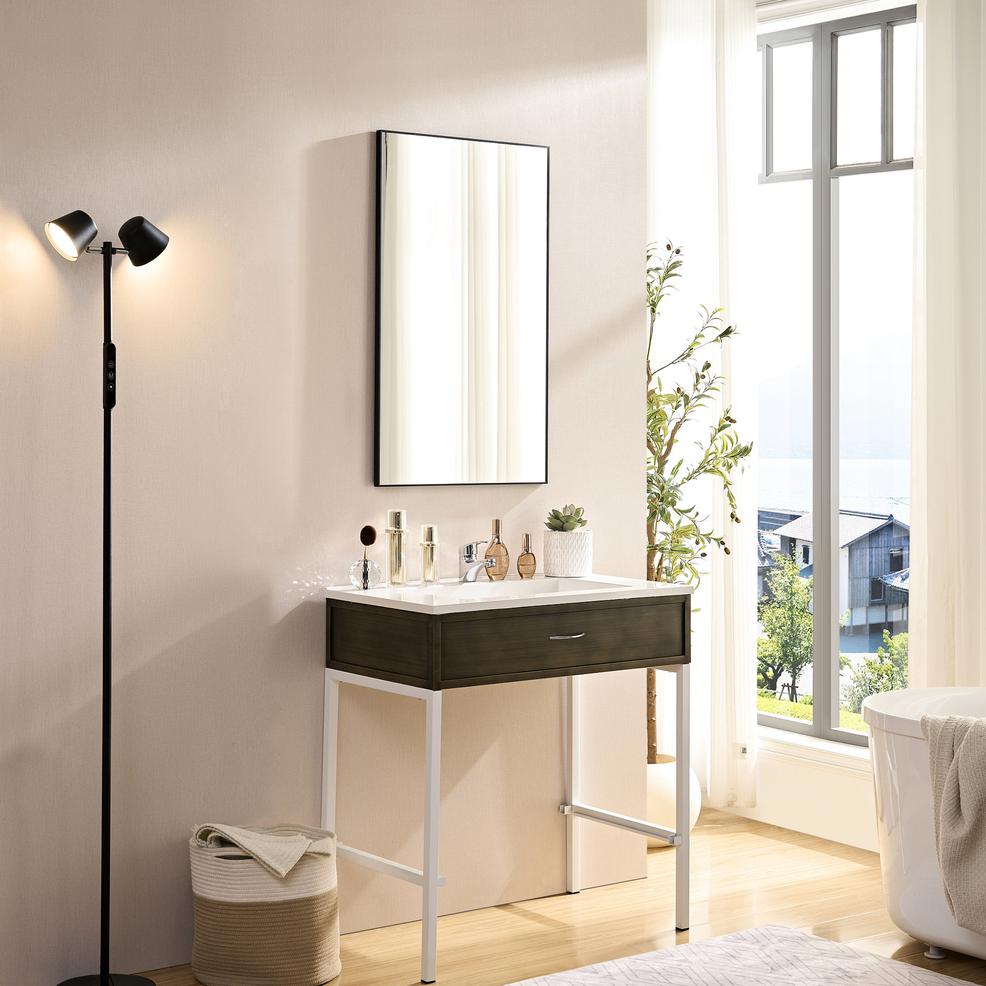 Ebern Designs Glossy Black Rectangle Wall Mirror, Hd Float Glass, Rust ...