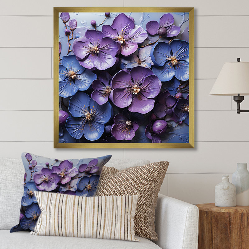 Royal Elegance - Violets Wall Art Prints, Gold Single Picture Framed, 36" H x 36" W x 1.5" D