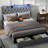 Upholstered LED Bed Frame With Storage Headboard Charging Station 2 Drawers Gray-1968671387