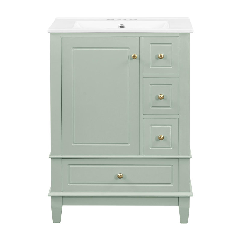 Meuble-lavabo 24 po avec lavabo et rangement polyvalent, Vert clair