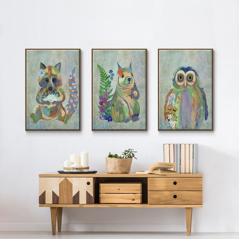 Fantastic Florals Owl 3 pièces, Cadre noyer, H 36 po x l 72 po x P 2 po