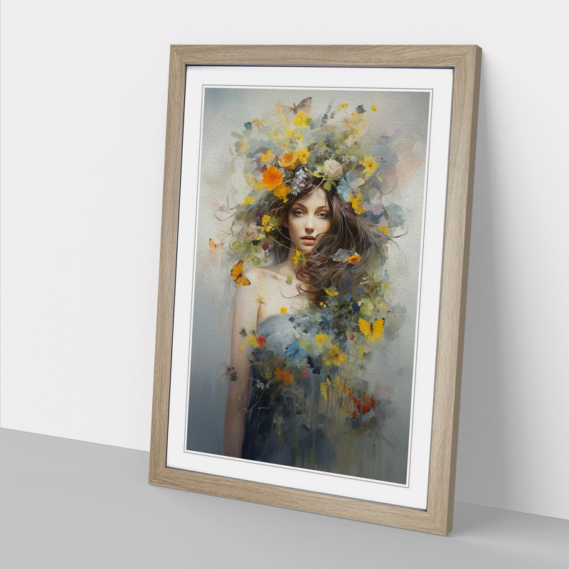 Wildflowers Conceptual No.2 - Single Picture Frame Print on Wood, Oak Framed, 46cm H x 34cm W