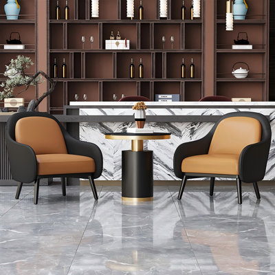 Ensemble de 2 chaises orange et noires en cuir Nappa