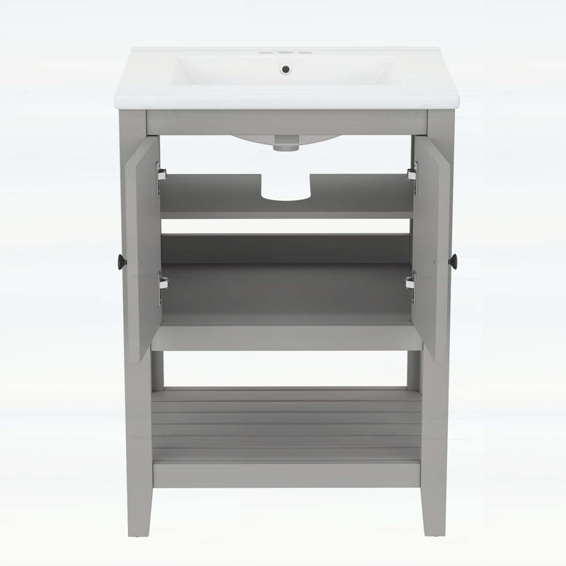 Meuble-lavabo élégant avec lavabo en céramique élégant, Gris