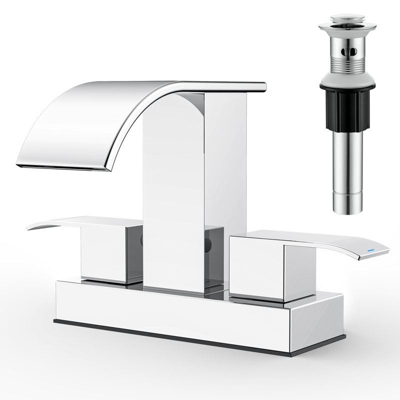 Robinet de lavabo pour salle de bain à poignée double 4 pouces avec ensemble de bonde avec drain, Chrome brossé