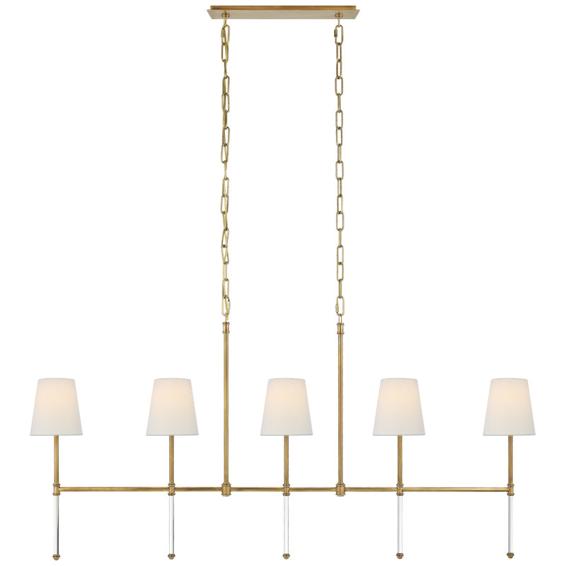 Suzanne Kasler Camille Medium Linear Chandelier, Hand-Rubbed Antique Brass, Fabric