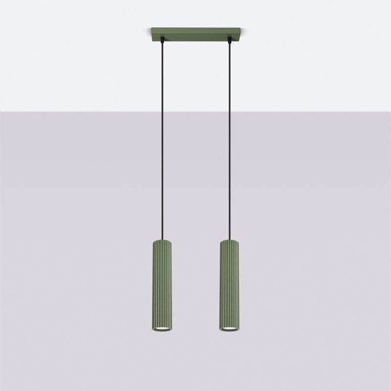 Bonina - Light Brushed Nickel Pendant, Green, 13cm W x 14cm D, 2 Lights