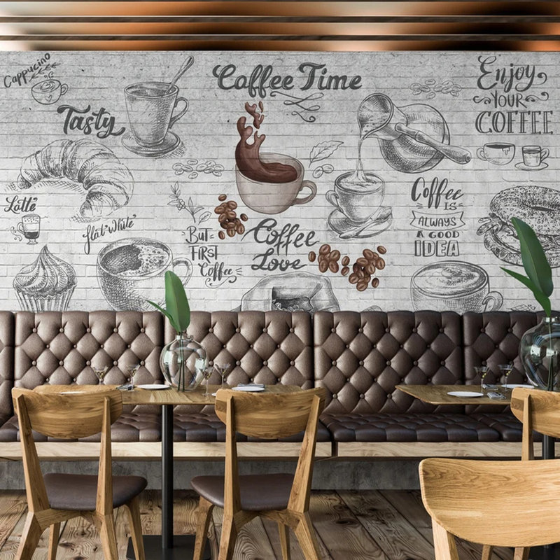 Le café vibre sur les murs de brique, L 96 po x l 108 po