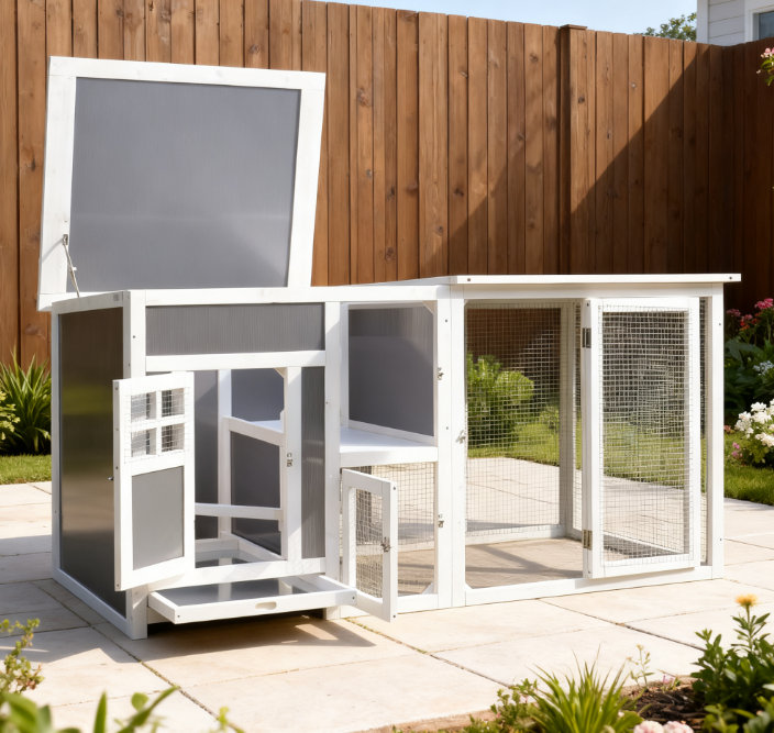 ZEZEMAOYI 63" Pet Wooden Cage Pen Backyard PC Roof ,With Run Box | Wayfair