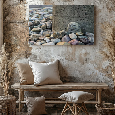 Grumpy Face Rock With Natural Stones And Concrete Background Canvas Wall Art Print For Living Room, Bedroom, Office, Hallway, Entryway, Gallery Wall And Modern Home Decor