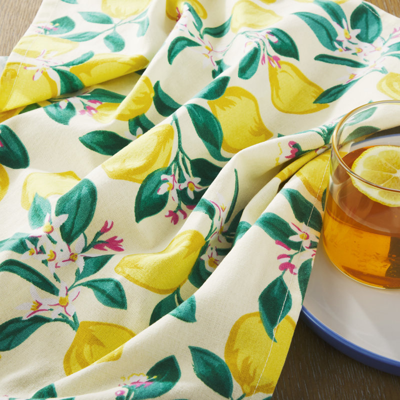 DRAPER JAMES Lemon Blossom Cloth Napkins 4-Pack Set, Yellow/Green, 19"x19"