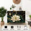 Buffet Buffet avec rangement Élégante fleur de lotus blanche à feuilles vertes et or noir avec 2 portes pour le salon et la cuisine