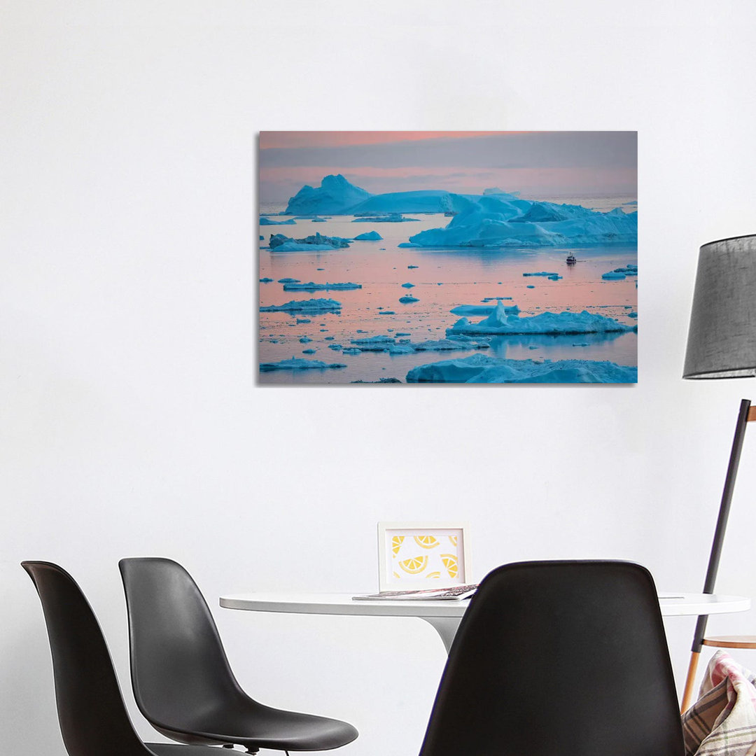 Boat At Ilulissat Icefjord, Unesco, Ilulissat Kangerlua At Disko Bay. Greenland - Wrapped Canvas Print