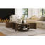 Table basse ovale cannelée avec rangement pour le salon, bois d'hévéa massif, 1 tablette et 2 portes de rangement ouvertes, 47 po-1650468217