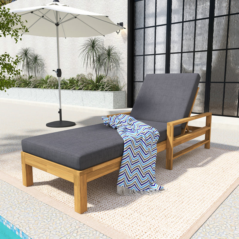 Chaise longue d'extérieur en bois avec dossier réglable, Gris