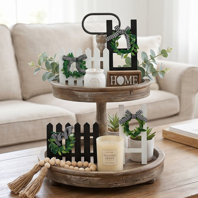 Ensemble de 4 plateaux décoratifs en bois de style campagnard vintage (sans plateau), étagères de clôture en échelle, décoration de maison rustique pour l'été et la cuisine