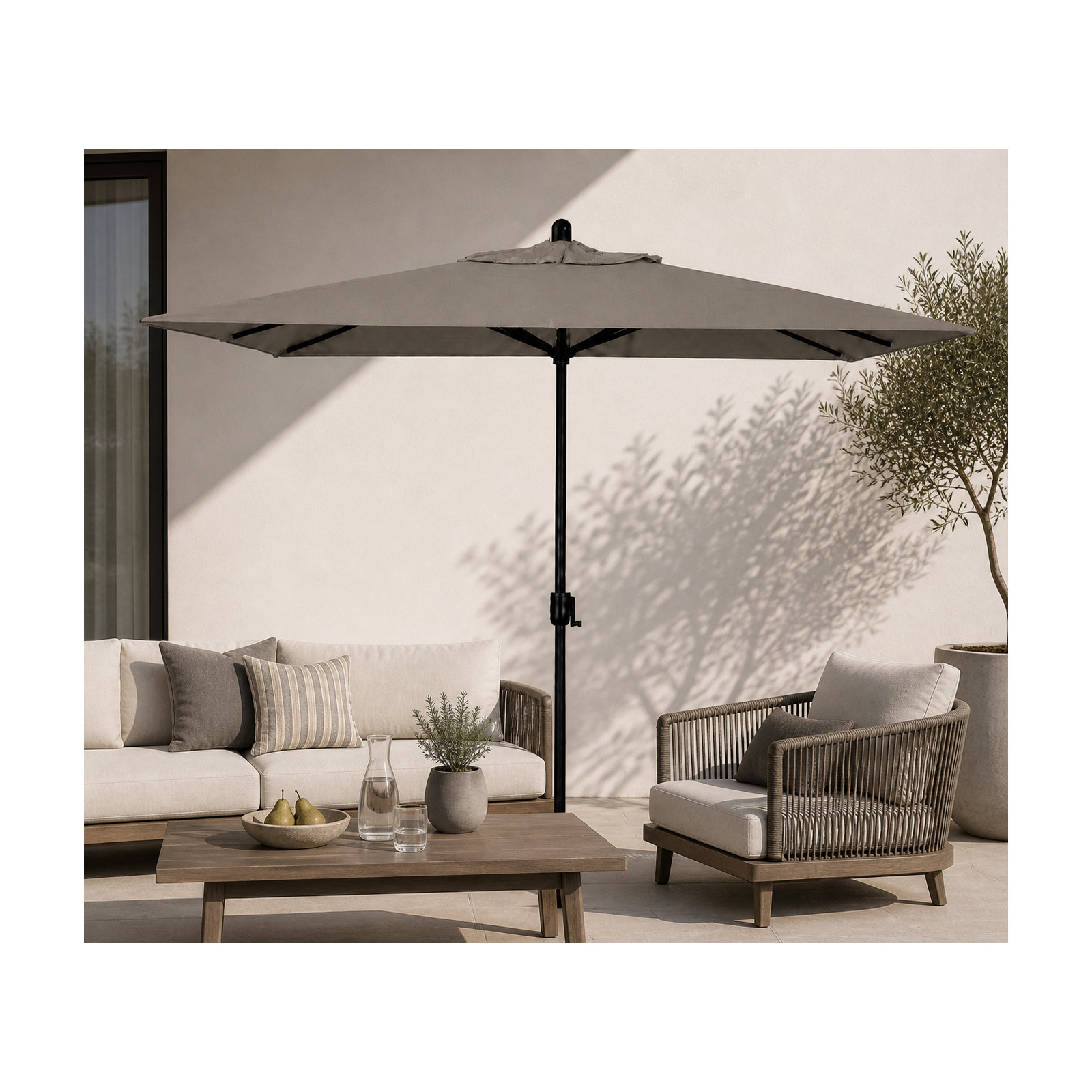 Olivier 116.7'' Outdoor Umbrella, Starring Gray, Canvas Taupe Sunbrella® Canvas