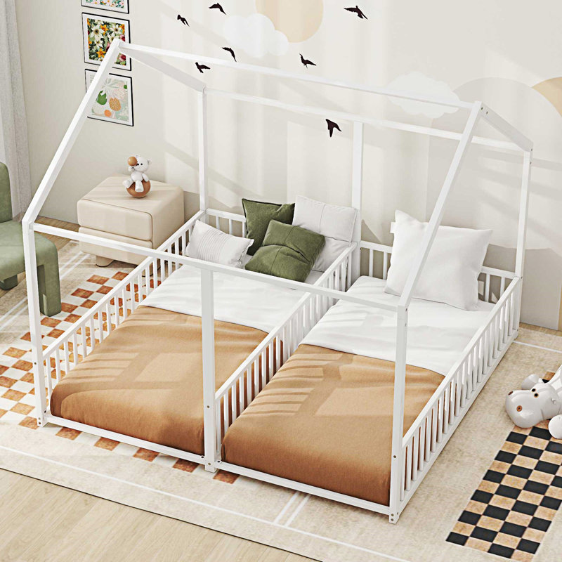 Lits plateforme en métal, Blanc antique