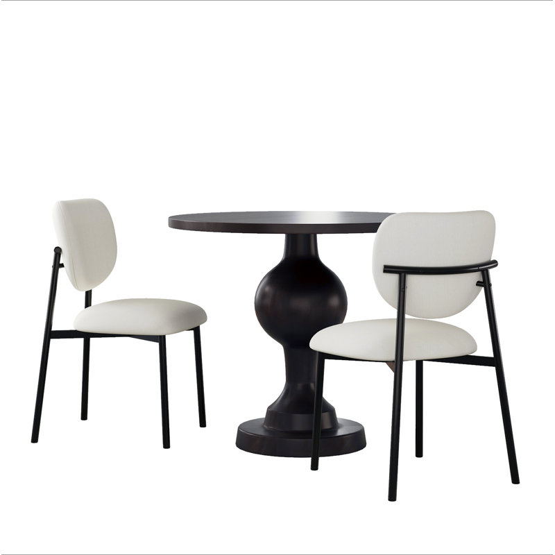 Ensemble de salle à manger 3 pièces, chaises rembourrées avec pieds en métal (ensemble de 2) + table de salle à manger ronde