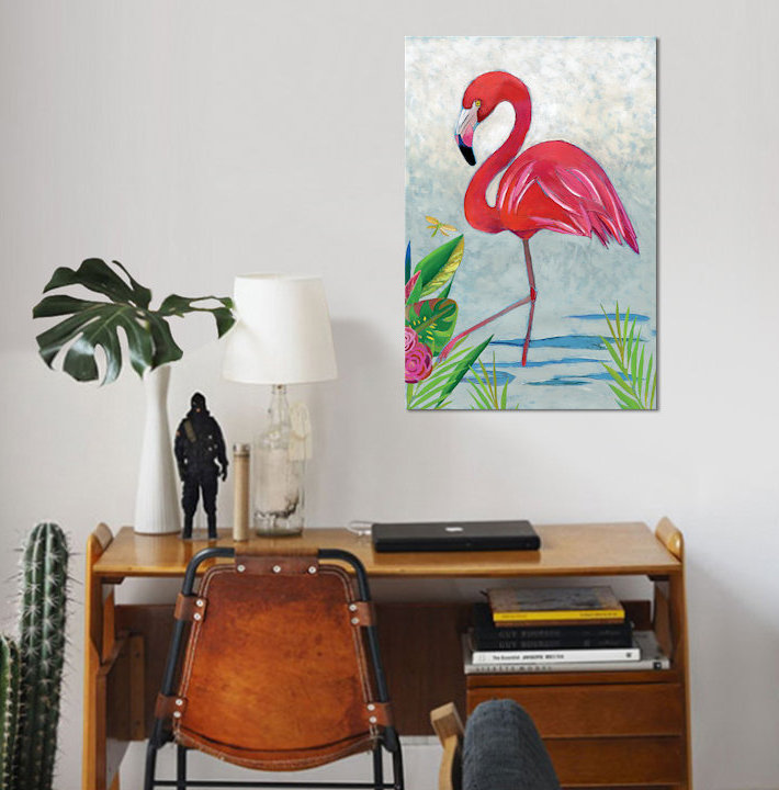 «Vivid Flamingo I», impression sur toile tendue, H 40 po x l 26 po x P 1,5 po, Toile tendue, Pas de tapis