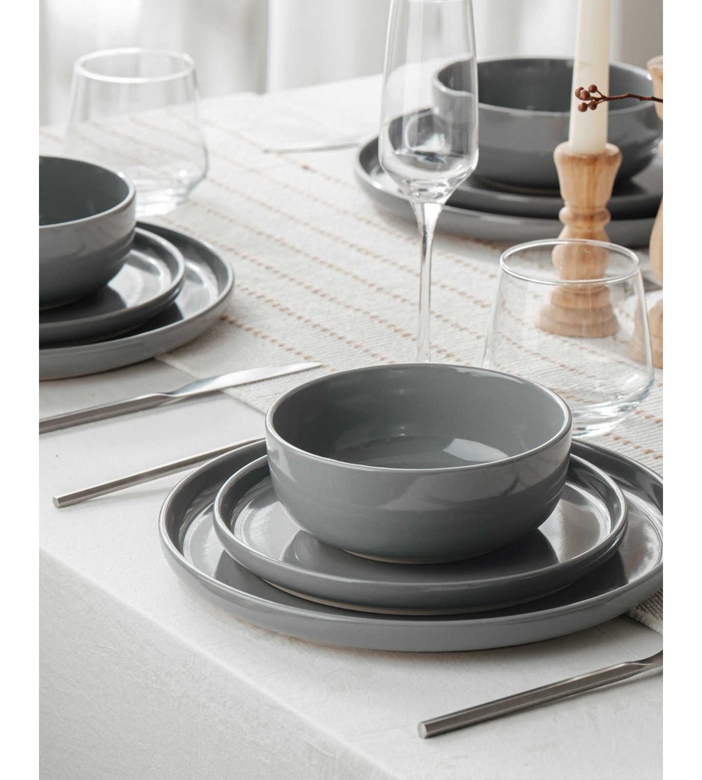 Stoneware Dinnerware Set - Service for 8, Dark Gray