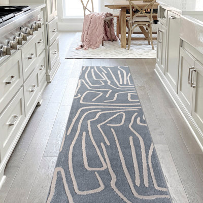 Sauvanne Modern Scandinavian Graphic Lines High-Low Blue/White Rug