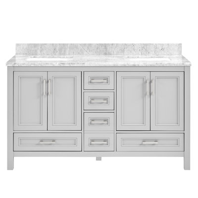 Armoire de rangement pour salle de bain à double cuve 60 po avec comptoir en marbre naturel de Carrare