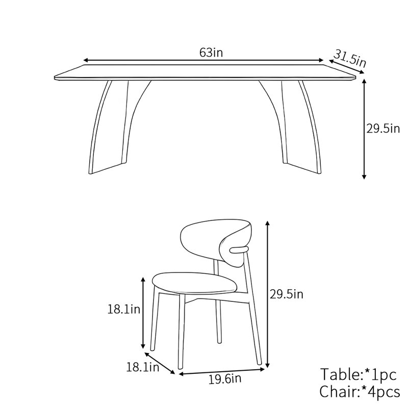 Ensemble de table de salle à manger Minimalist, H 29,5 po x L 63 po x l 31,5 po