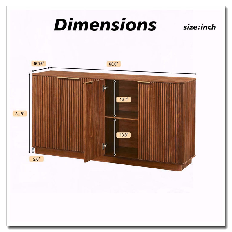 Buffet 63 "à rayures verticales avec rangement, Noyer