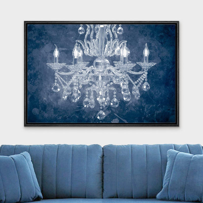 Impression sur toile sur toile lustre en cristal bleu marine et blanc fantaisiste, H 16 po x l 24 po x P 1,5 po