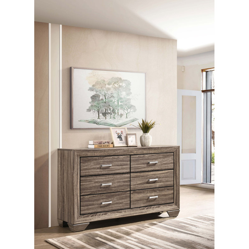 Commode 6 tiroirs Brookes taupe délavé, Brun