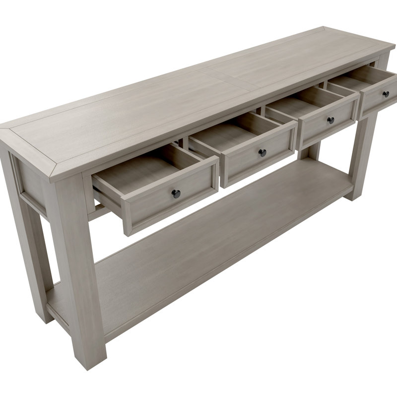 Élégante table avec tiroirs et tablette pour le hall d'entrée - Console de couloir moderne avec finition vieillie et gris